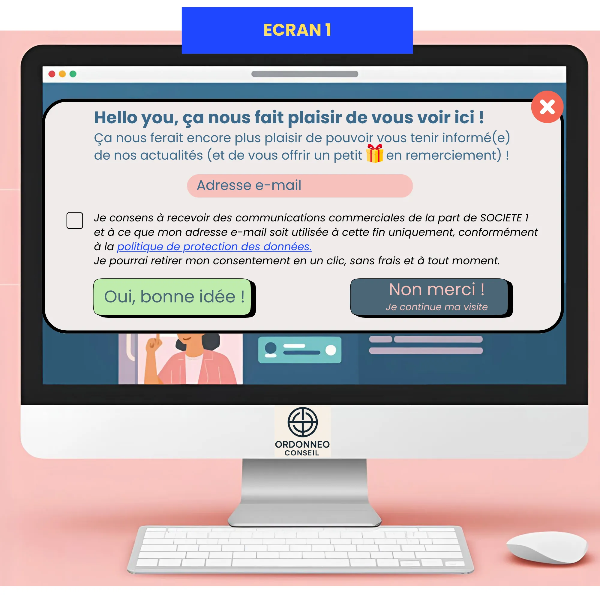 Interface de collecte de consentement avant acceptation
