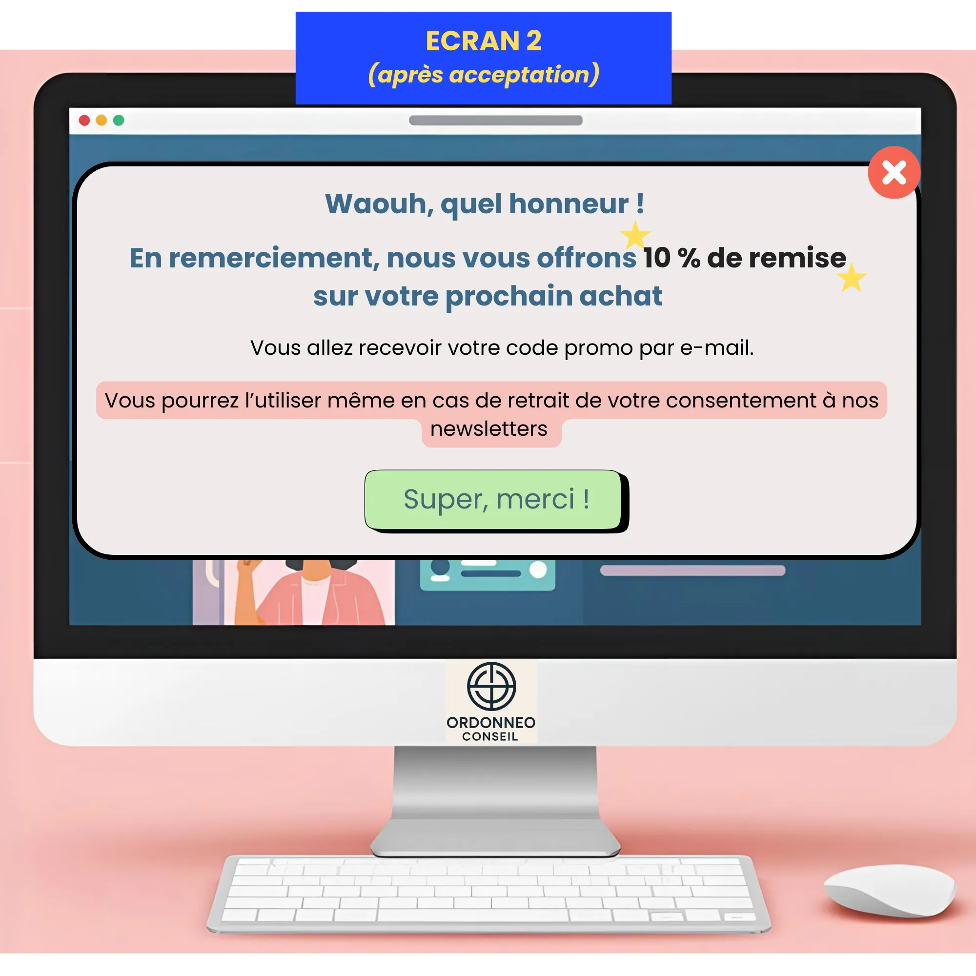 Interface après acceptation du consentement marketing